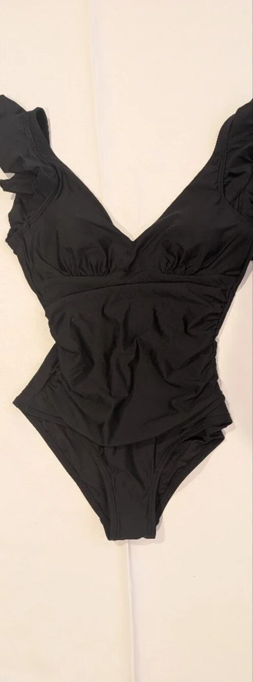 DKNY Black Ruffle-Sleeve One-Piece Swimsuit - Picture 2 of 10